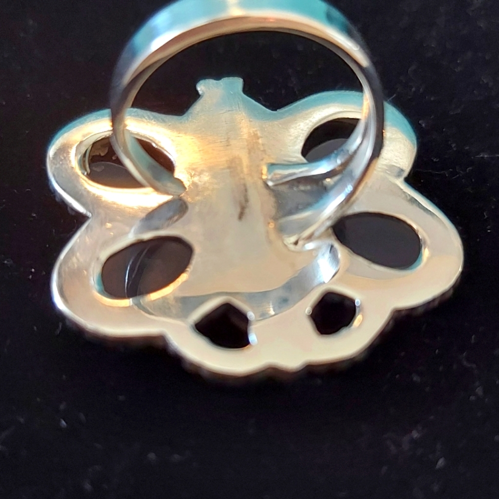 Sterling Silver Large Adjustable Butterfly Ring Black Onyx 5-10 - Picture 5 of 9
